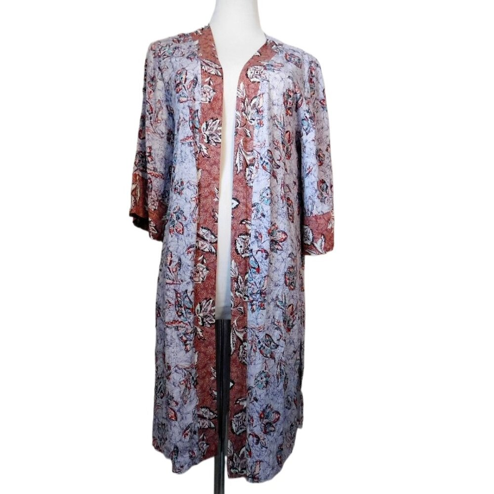 Kimono Open Front Size M Purple Orange Floral Print Maurices Hippie Boho